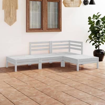 4-delige Loungeset massief grenenhout wit
