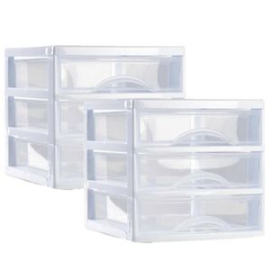 Ladeblokje/bureau organizer 2x lades - wit/transparant - L18 x B21 x H17 cm - plastic