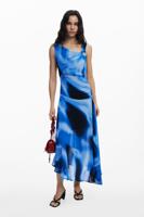 Asymmetrische lange blauwe jurk - MATERIAL FINISHES - L