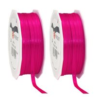 2x Luxe fuchsia roze satijnen lint rollen 0,6 cm x 50 meter cadeaulint verpakkingsmateriaal - Cadeaulinten - thumbnail