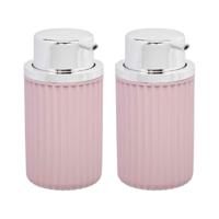 Luxe zeeppompje/dispenser Roma - 2x - roze/zilver - kunststof - 8 x 15 cm - 420 ml