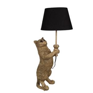 Clayre & Eef Tafellamp Kat 31x24x62 cm Goudkleurig Zwart Polyresin Bureaulamp Goudkleurig Bureaulamp