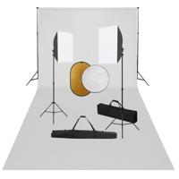 Fotostudioset met softboxlampen, achtergrond en reflector