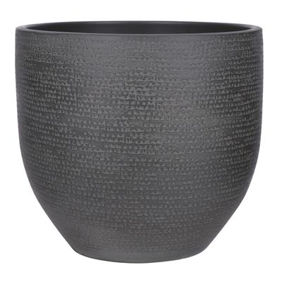 Plantenpot/bloempot Carrie terracotta zwart met flakes patroon - D35/H32 cm