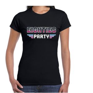 Eighties party feest t-shirt zwart voor dames