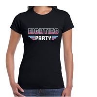 Eighties party feest t-shirt zwart voor dames - thumbnail