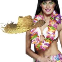 Carnaval verkleedset - Tropical Hawaii party - strohoed - en volle bloemenslinger multi colours - thumbnail