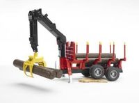 bruder Bosbouw aanhangwagen met laadkraan en vier boomstammen modelvoertuig 02252 - thumbnail