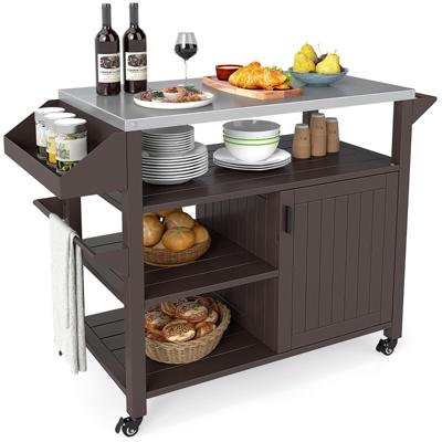 Grillwagen op Wielen Grilltafel met Roestvrijstalen Serveerwagen & 3 Planken & Kast & Kruidenrek
