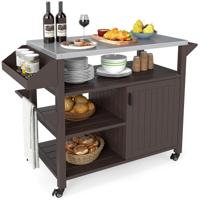 Grillwagen op Wielen Grilltafel met Roestvrijstalen Serveerwagen & 3 Planken & Kast & Kruidenrek