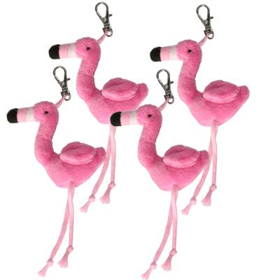 Set van 6x stuks pluche Flamingo knuffel sleutelhanger 6 cm