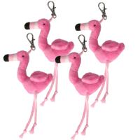 Set van 6x stuks pluche Flamingo knuffel sleutelhanger 6 cm