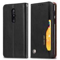 Knead huidtextuur horizontale Flip lederen case voor OnePlus 6 met foto frame & houder & kaartsleuven & portemonnee (zwart)