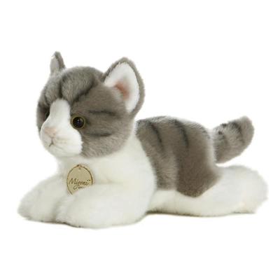 Aurora Knuffeldier kat/poes - pluche knuffel - grijs/wit - 20 cm - huisdier knuffel