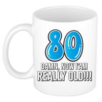 Verjaardag cadeau mok 80 jaar - nu ben ik echt oud! - blauw - 300 ml - keramiek