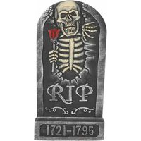 Horror kerkhof decoratie grafsteen RIP skelet met roos 32 x 65 cm - Feestdecoratievoorwerp - thumbnail