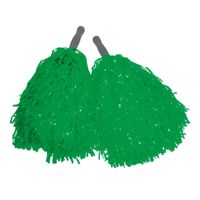 Cheerballs/pompoms - set van 2x - groen - met franjes en stick handgreep - 25 cm - voor kinderen