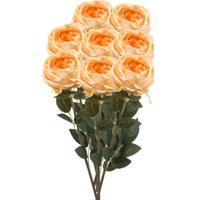 Kunstbloemen boeket roos Joelle - 8x - pastel oranje - 65 cm - decoratie bloemen