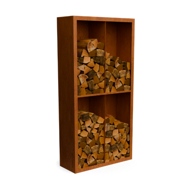 Egura cortenstaal Houtopslag 4 vakken met achterwand L100 x B38,5 x H200 cm - Geroba