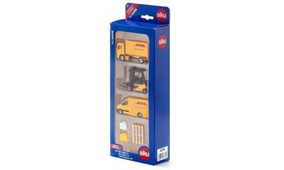 Siku DHL logistiek geschenkset inclusief vrachtwagen heftruck bezorgwagen pallets en pakketten metaal/kunststof geel bewegende onderdelen