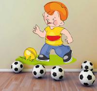 Sticker kinderen jongen speelt voetbal
