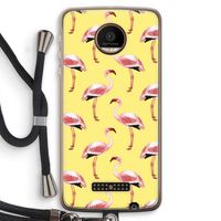Flamingo's geel: Motorola Moto Z Force Transparant Hoesje met koord