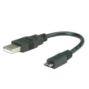 ROLINE USB 2.0 Kabel, USB A Male - Micro USB B Male, zwart, 0,15 m