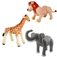 Folat Opblaasbare dieren - 3x stuks - safari thema - kunststof - leeuw - giraffe - olifant Folat Opblaasbare dieren - 3x stuks - safari thema - kunststof - leeuw - giraffe - olifant