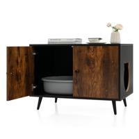 Kattenkast Kattentoilet Kattenhuis met Dubbele Deuren en Ingang Kattenbak voor Katten Honden Huisdieren Bruin + Zwart