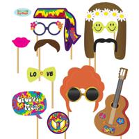 Foto props set flower power/hippie - 12 delig - Selfies maken - foto stokjes