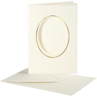 Creativ Company Passepartout kaarten , ovaal met gouden rand, afmeting kaart 10,5x15 cm, afmeting envelop 11,5x16,5 cm, off-white, 10 set/ 1 doos