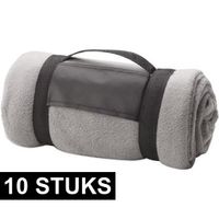 10x Fleece dekens/plaids grijs afneembaar handvat 160 x 130 cm - thumbnail