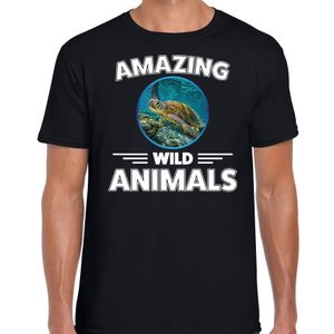 T-shirt schildpadden amazing wild animals / dieren zwart voor heren