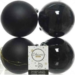 4x Kunststof kerstballen glanzend/mat zwart 10 cm kerstboom versiering/decoratie   -