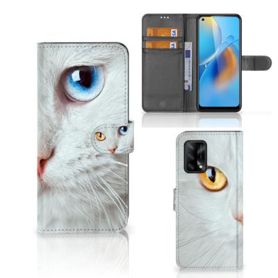 OPPO A74 4G | Telefoonhoesje | Met pasjeshouder | Witte Kat