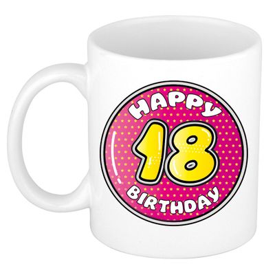 Verjaardag cadeau mok - 18 jaar - roze - 300 ml - keramiek Verjaardag cadeau mok - 18 jaar - roze - 300 ml - keramiek