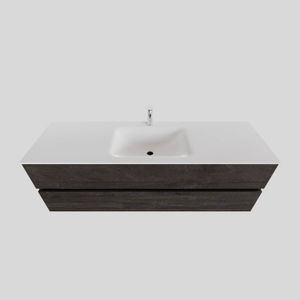 Badkamermeubel Solid Surface BWS Oslo 150x46 cm Midden Wood Dark Brown (met 1 kraangat)