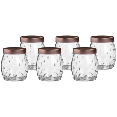 Voorraadpot/bewaarpot Beau - 6x - 1.2L - glas - koperen deksel - D13 x H15 cm Voorraadpot/bewaarpot Beau - 6x - 1.2L - glas - koperen deksel - D13 x H15 cm
