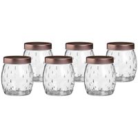 Voorraadpot/bewaarpot Beau - 6x - 1.2L - glas - koperen deksel - D13 x H15 cm