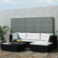 5-delige Loungeset met kussens poly rattan zwart