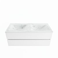 MONDIAZ VICA-DLUX 120cm badmeubel onderkast Talc 2 lades. Inbouw wastafel CLOUD dubbel zonder kraangat, kleur Opalo.