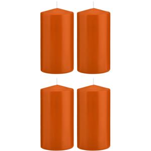 Cilinderkaars/stompkaars - 4x - oranje - 8 x 15 cm - 69 branduren