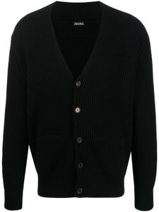 Zegna cardigan nervuré en maille épaisse - Noir