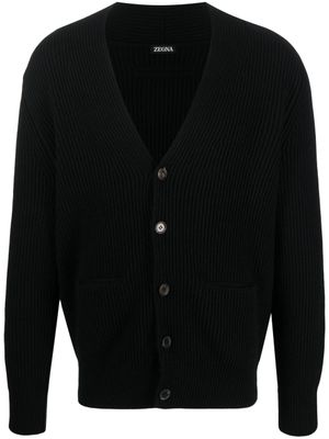 Zegna cardigan nervuré en maille épaisse - Noir