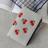 PU lederen Cherry borduurwerk Coin Purse kaarthouders (grijs)