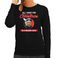 Kim Jong-Un All I want for Christmas foute Kerst sweater / trui zwart voor dames - thumbnail