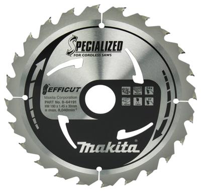 Makita Cirkelzaagblad voor Hout | Efficut | Ø 190mm Asgat 30mm 24T - B-64191