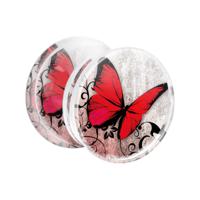 Double Flared Plug met Floral Butterfly Design Acryl Tunnels & Plugs - thumbnail