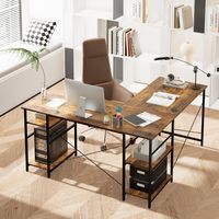 Bureau L-vorm, Omkeerbaar Hoekbureau met 4 Planken, Gaming Computertafel Hoektafel voor Thuiskantoor 151 x 151 x 75 cm Bruin