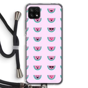 Smiley watermeloenprint: Samsung Galaxy A22 5G Transparant Hoesje met koord